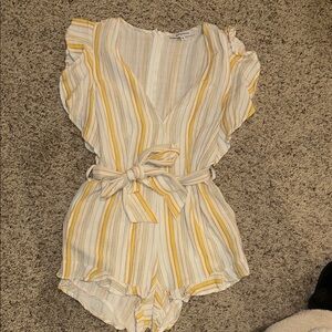 Striped Yellow Blue and White Ruffle Romper